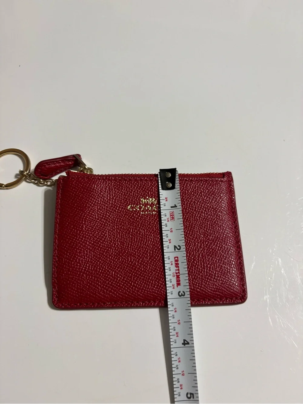 Coach Red Leather Zip Card Case Key Ring